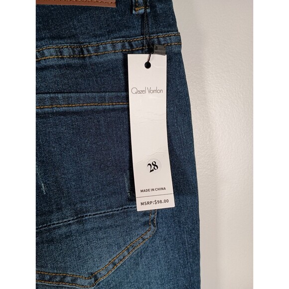 NWT Qazel Vorrlon Womens Dark Wash Skinny Distressed Blue Jeans Pockets Size 28 - Picture 4 of 9